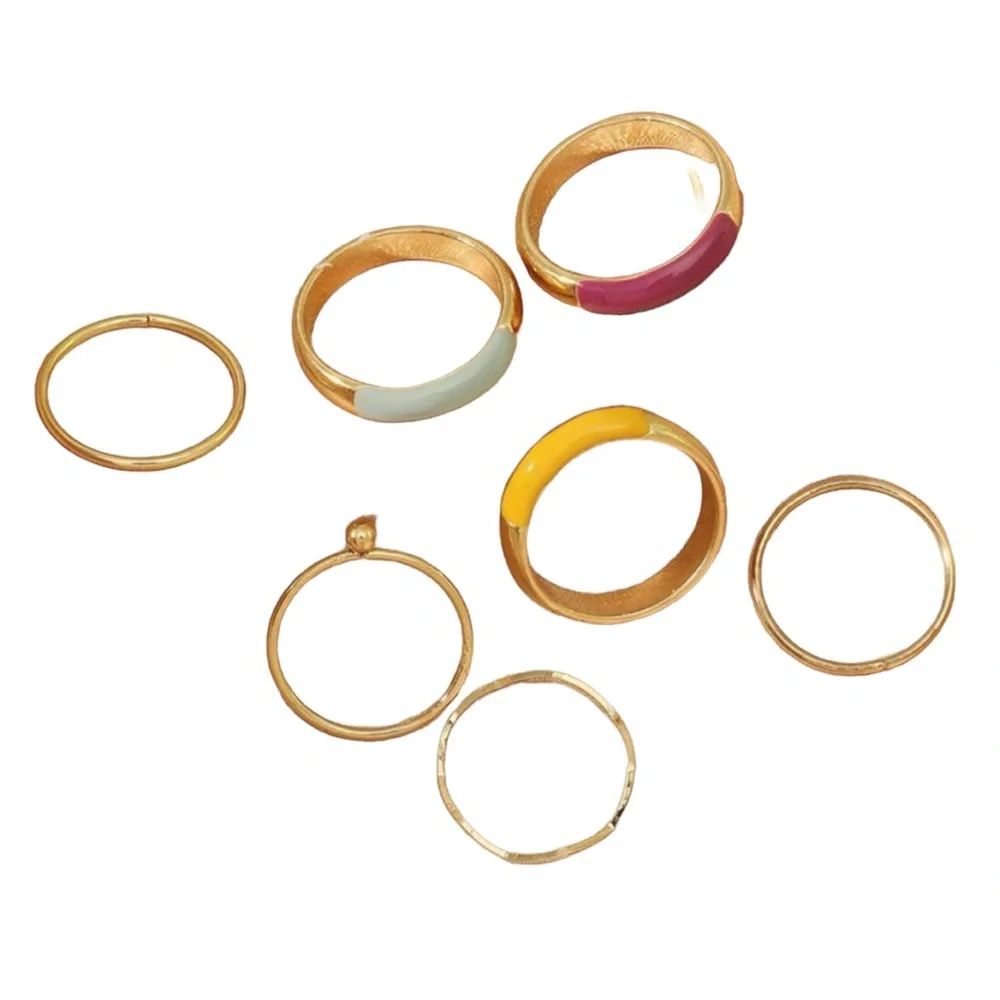 7 Piece Gold Retro Colored Ring Set